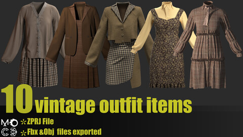 Vintage outfit set(Clo3d,MD projects,Obj,Fbx)