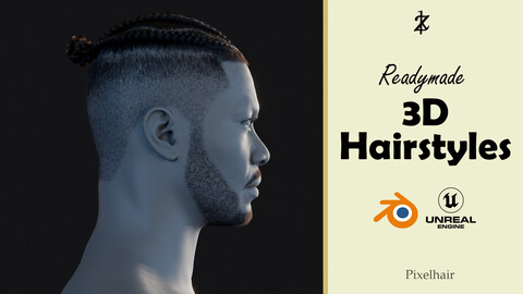 PixelHair Hairstyle - Fade 019 - Viking Braids (Hair for blender/ unreal engine / metahuman) Afro hair | Kinky hair | 4c Hair | African / African American Hair