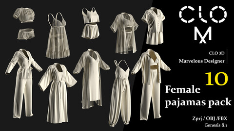 Female pajamas pack / Marvelous Designer/Clo3D project file + OBJ, FBX