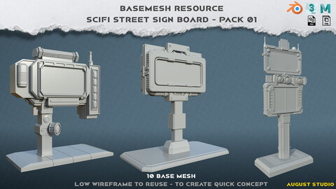 BaseMesh_Scifi Street Sign Board - Pack 01