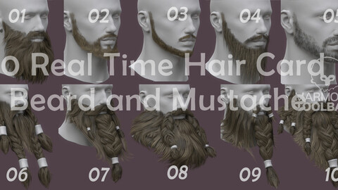 10 Real Time Hair Card Beard and Mustache pack 03 Low-poly 3D model beard man character hair head barber fur game real time mustache realistic male modular beardy hipster realtime dwarf dwarves beardie