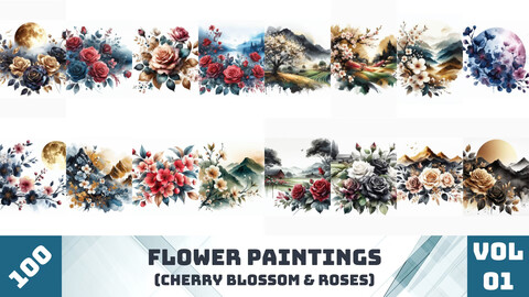 Flower Paintings - 100 Images - Pack 1