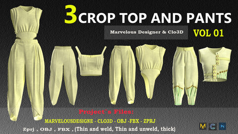 3 CROP TOP AND PANTS FOR WEOMANS , DESIGNED BY CLO3D (ZPRJ,FBX,OBJ,PNG)