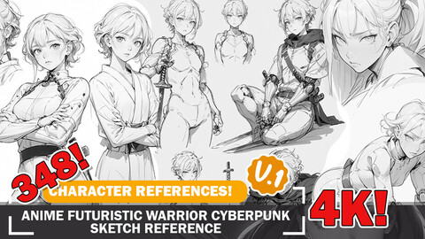 348 Various Anime Futuristic Warrior Sketch Pose Characters Reference and Designs Reference Art V1 4K