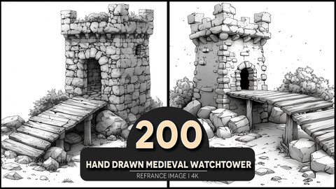 Hand Drawn Medieval Watchtower 4K Reference/Concept Images