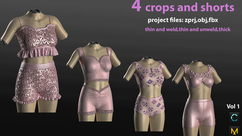 4 Crops and shorts (ZPRJ+FBX+OBJ) with texture and normalmap