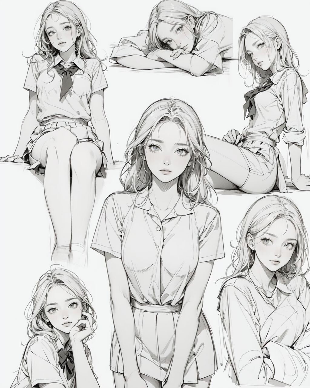 ArtStation - 297 Various Anime School girl Sketch Pose Characters ...