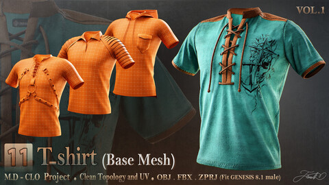 11 T-shirt Models (Base Mesh)-Marvelous Designer - Vol 1