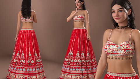 Lehnga 1 Indian Western style Outfit 3D model