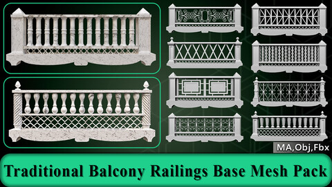 60 Traditional Balcony Railings Base Mesh pack