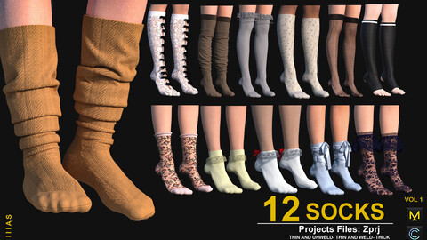 12 SOCKS VOL 1 (CLO3D AND MAEVELOUS DESIGNER) ZPRJ