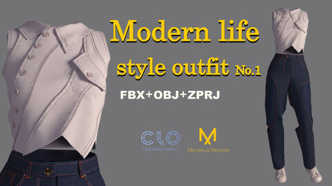 Modern life style outfit-1 CLO3D, MD PROJECTS+OBJ+FBX