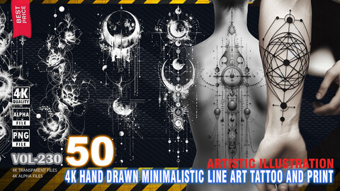 50 4K HAND DRAWN MINIMALISTIC AND GEOMETRIC LINE ART TATTOO AND PRINT - ARTISTIC ILLUSTRATION - HIGH END QUALITY RES - (TRANSPARENT & ALPHA) - VOL230