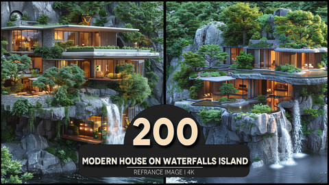 Modern House on Waterfalls Island 4K Reference/Concept Images