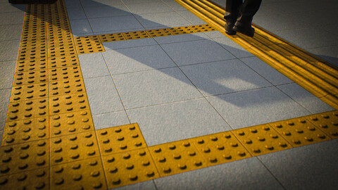 Yellow Grooved Lines Sidewalk