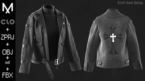 New Lether Jacket Marvelous designer/Clo3d OBJ mtl FBX ZPRJ (A-POSE)