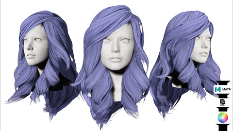 Feamale Wavy Hair Low-poly