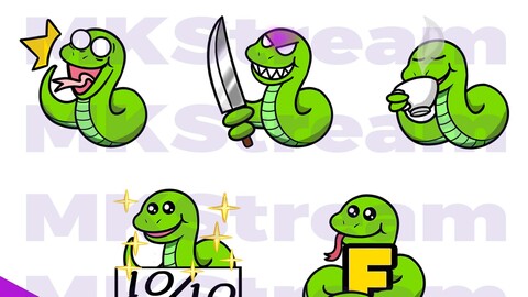 Twitch emotes cute snake shock, knife, sip, perfect & f pack