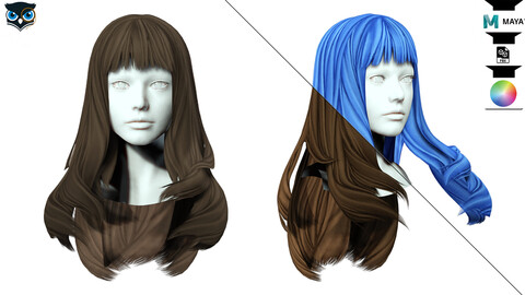 Long Straight Hair Low-poly