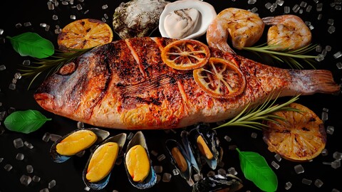 Grilled fish and seafood BBQ