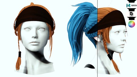 Short High Ponytail Hairstyle Low-poly