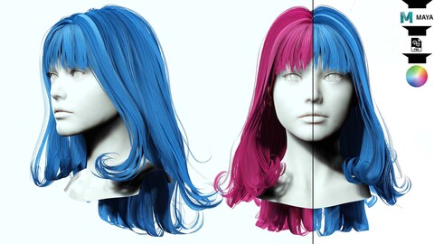 Realistic Female Hair Low-poly