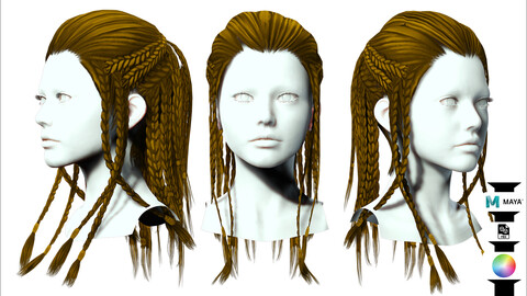 Female Dreadlocks Hair Low-poly