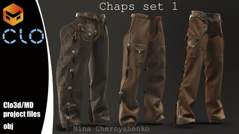 Chaps set 1. Marvelous Designer/Clo3d project + OBJ.