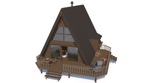 A Frame Log Cabin - Game Ready Low Poly 3D Model Download