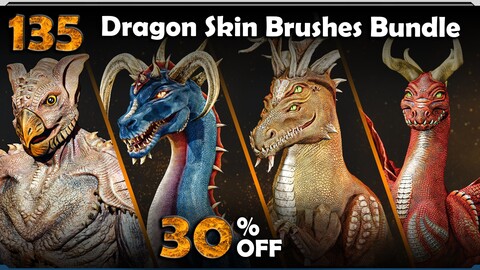 135 Reptile and Dragon Skin Brushes/Alphas  Bundle (30% OFF)