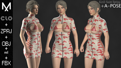 New Outfit Female Marvelous designer Clo3d OBJ mtl FBX ZPRJ+ A-POSE