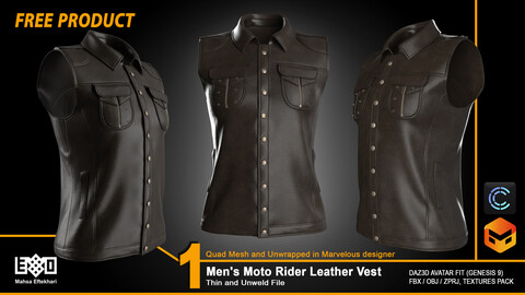 Men's Moto Rider Leather Vest (ZPRJ+FBX+OBJ Files)