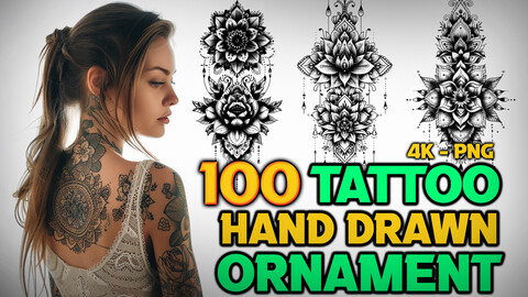 100 Hand Drawn Ornament Tattoo (PNG Files)-4K- High Quality