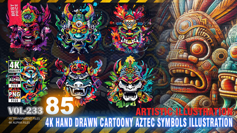 85 4K HAND DRAWN CARTOONY AZTEC SYMBOLS ILLUSTRATION - ARTISTIC ILLUSTRATION - HIGH END QUALITY RES - (TRANSPARENT & ALPHA) - VOL233