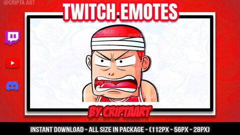 Slam Dunk Twitch Emotes, Hanamichi Sakuragi Angry Emote, Anime, Rage Emote, Basketball manga, icons for stream, Discord, Kick, Youtube