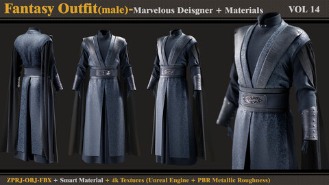 Fantasy Outfit-MALE- MD/Clo3d + Smart Material + 4K Textures + OBJ + FBX (vol 14)