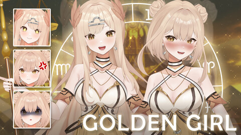 Live2d Vtuber Model for Commercial use! Golden Girl Vtuber (Ready to Use) - Full Body Vtuber Model