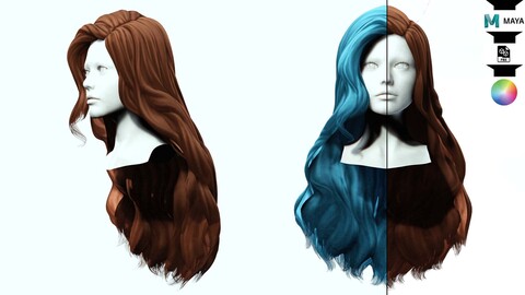 Wavy Long Hair Low-poly