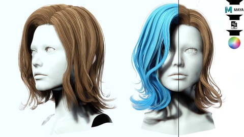 Short Wavy Asymmetrical Hair Low-poly