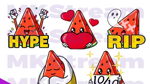 Twitch emotes watermelon hype, love, rip, comfy & perfect pack