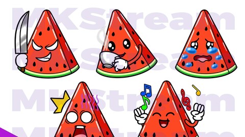 Twitch emotes watermelon knife, sip, cry, shock & dance pack