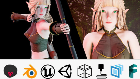 Elf Archer - Realistic Female Character - Blender UE5 Unity - 40 animations