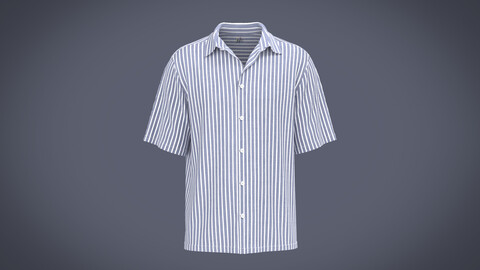 Mens Casual Short Sleeve Striped Shirt Regular Fit