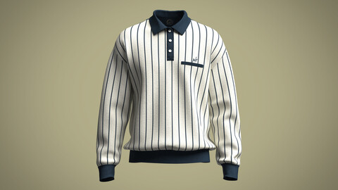 Mens baseball polo shirt with rib and graphic design