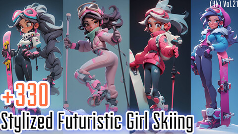 +330 Stylized Futuristic Girl Skiing Concept (4k)