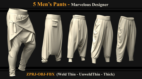 5 Men Pants Vol.02 (Marvelous Designer/Clo3d)(ZPRJ+OBJ+FBX)