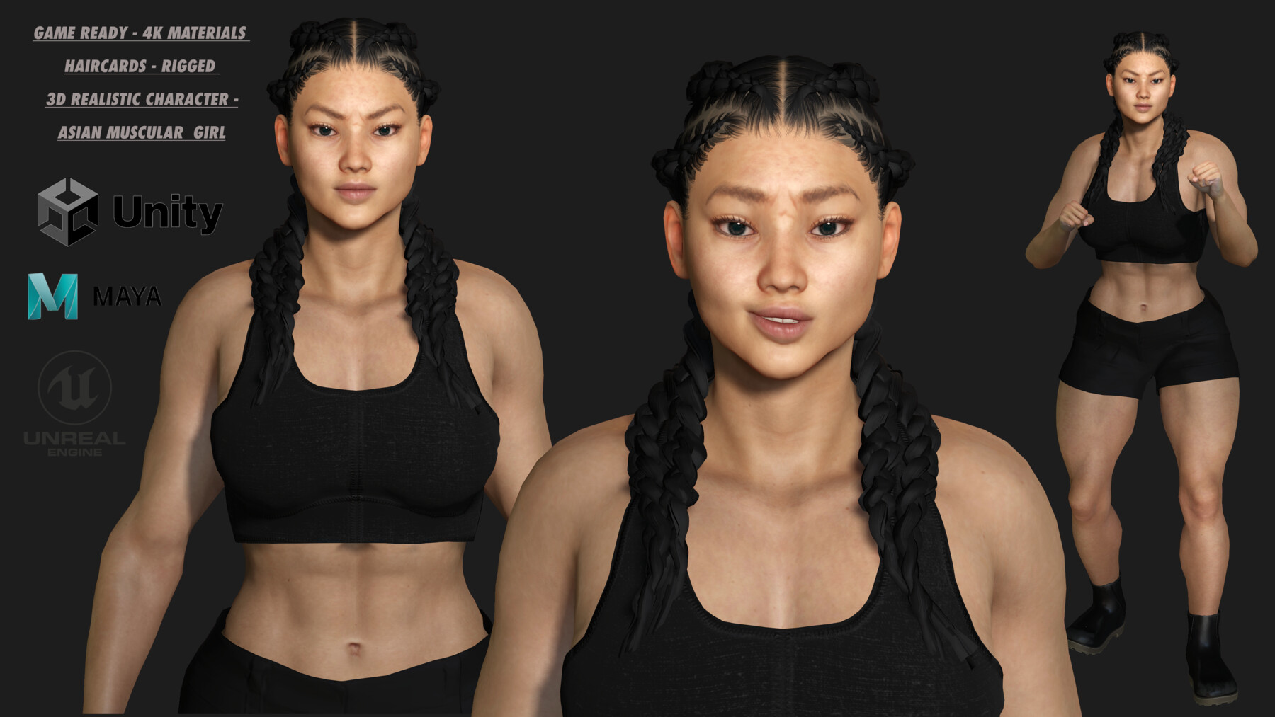 ArtStation - AAA 3D REALISTIC FEMALE CHARACTER - ASIAN MUSCULAR GIRL | Game  Assets