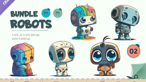 Bundle Cartoon Robots 02. T-Shirt Sticker.