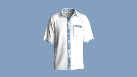 Mens casual short sleeve shirt with placket print