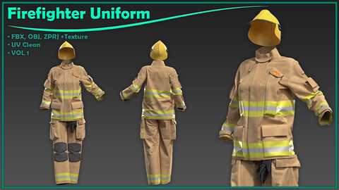 female firefighter uniform with texture/ zprj+obj+fbx+4K PBR/ clo3d, marvelous designer/outfit